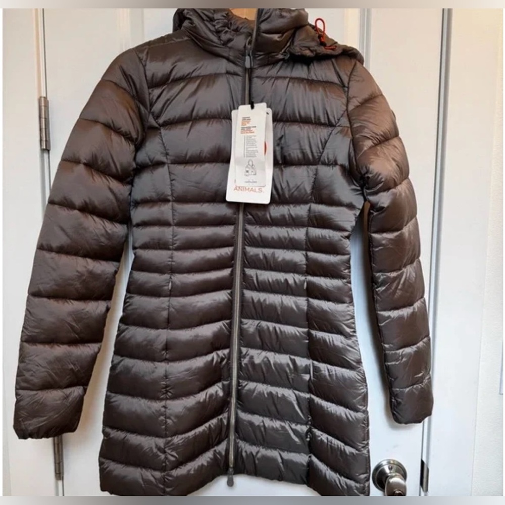 NWT Save The Duck Reese Mud Gray Long Jacket MEDIUM msrp $278 - Picture 3 of 3